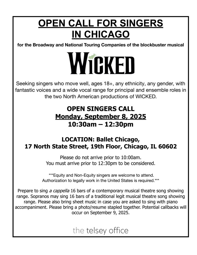 WICKED to Hold Open Call in Chicago for Broadway and National Touring Companies Image
