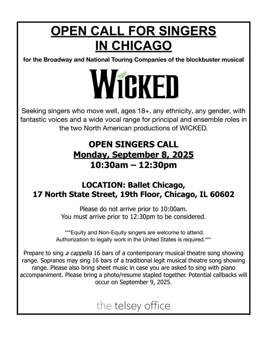 WICKED to Hold Open Call in Chicago for Broadway and National Touring Companies  Image