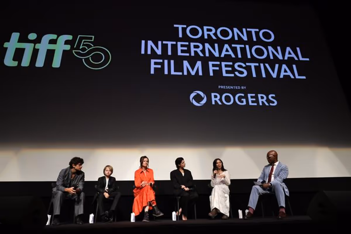 Noah Jupe, Jacobi Jupe, Emily Watson, Jessie Buckley, director/writer/executive producer Chloé Zhao and Cameron Bailey, Chief Executive Officer of TIFF  at 