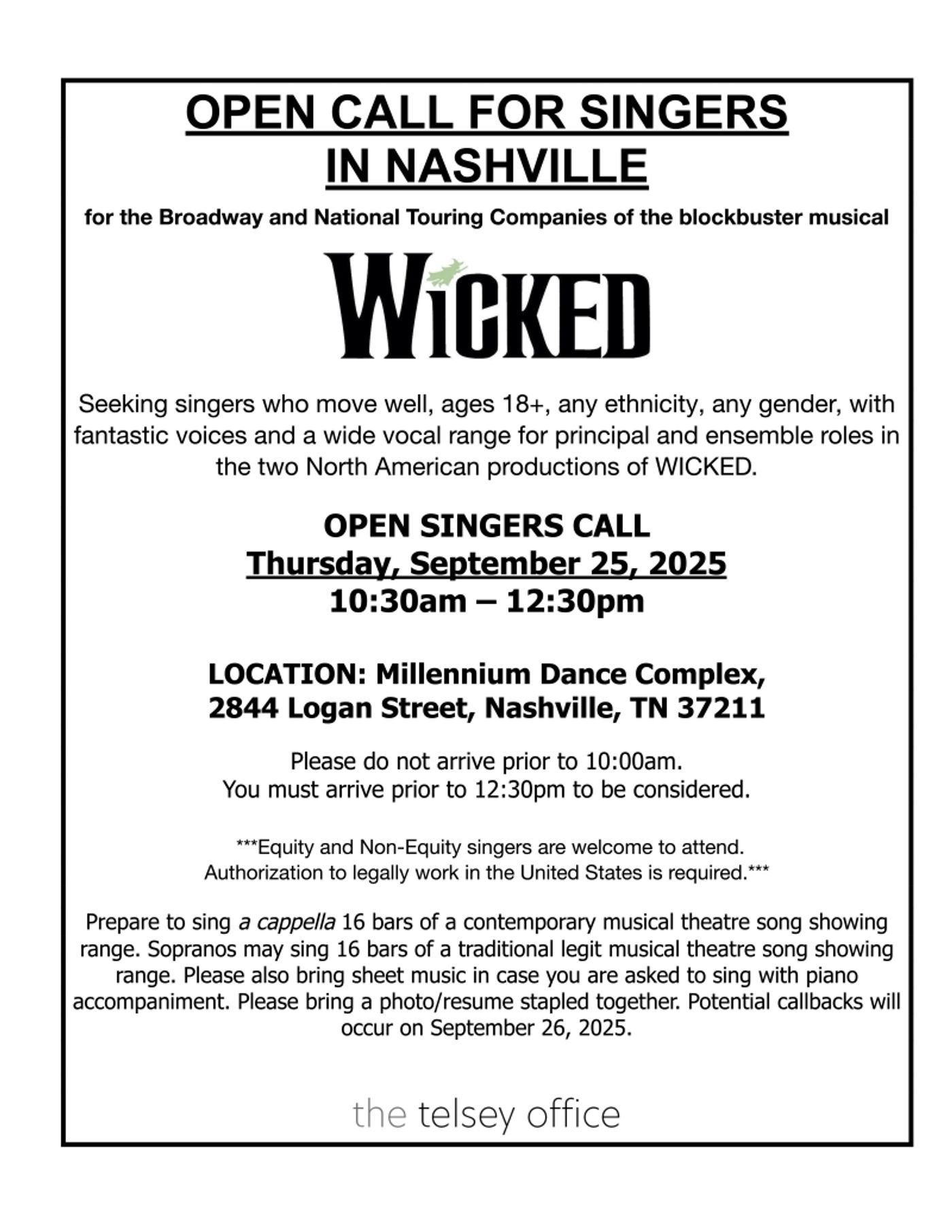 WICKED to Hold Open Call in Nashville for Broadway and Touring Companies  Image
