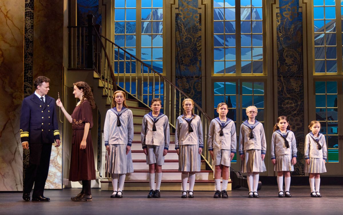 Kevin Earley and Cayleigh Capaldi with the von Trapp Children Ariana Ferch, Eli Vander Griend, Ava Davis, Benjamin Stasiek, Haddie Mac, Ruby Caramore, Luciana VanDette at 