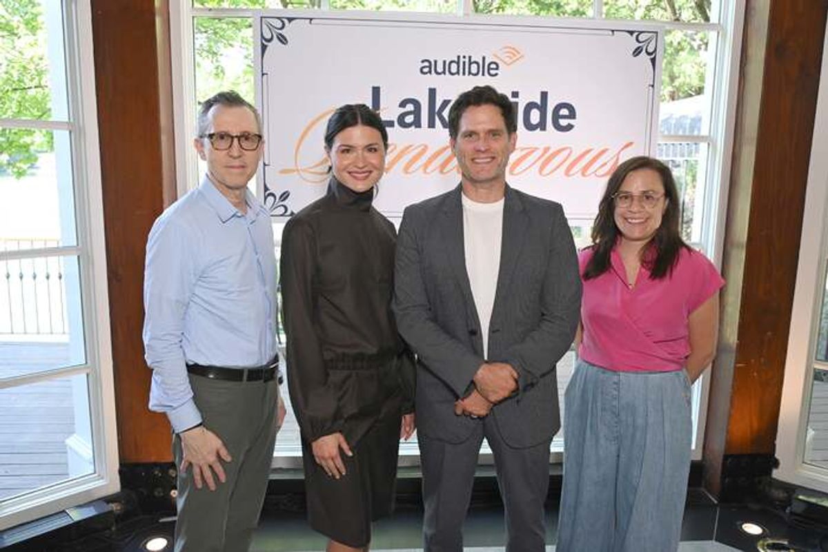 NEW YORK, NEW YORK - SEPTEMBER 19: (L-R) Bob Carrigan, CEO of Audible, Inc.; Phillipa Soo, Steven Pasqual and Rachel Ghiazza, Chief Content Officer, Audible, Inc. attend as Audible brings romance audio storytelling to life with Immersive Afternoon Tea and Rowboat Experience at the Central Park Boathouseat the Central Park Boathouse on September 19, 2025 in New York City. (Photo by Bryan Bedder/Getty Images for Audible) at 