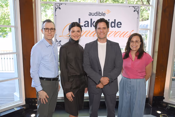 NEW YORK, NEW YORK - SEPTEMBER 19: (L-R) Bob Carrigan, CEO of Audible, Inc.; Phillipa Photo