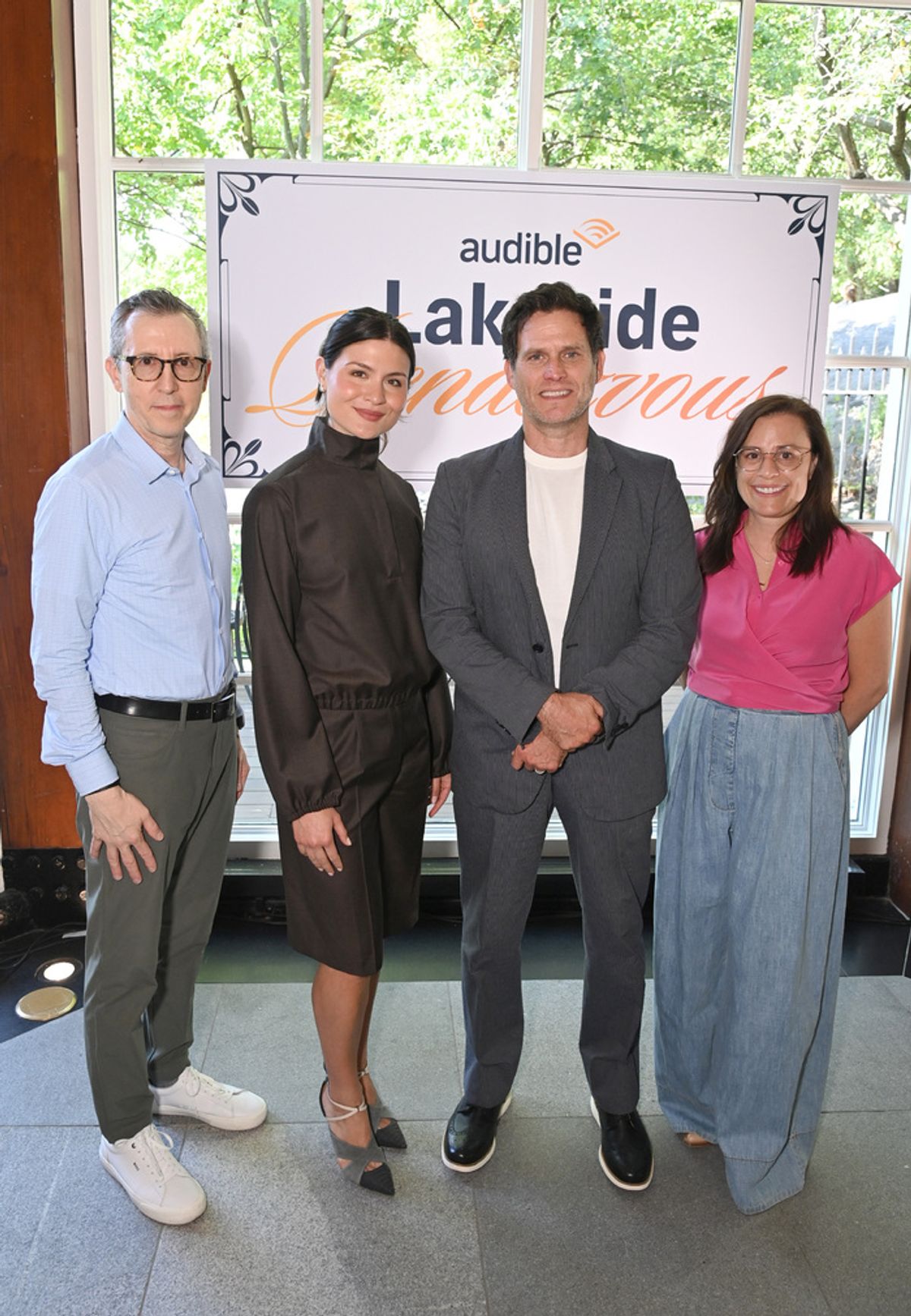 NEW YORK, NEW YORK - SEPTEMBER 19: (L-R) Bob Carrigan, CEO of Audible, Inc.; Phillipa Soo, Steven Pasqual and Rachel Ghiazza, Chief Content Officer, Audible, Inc. attend as Audible brings romance audio storytelling to life with Immersive Afternoon Tea and Rowboat Experience at the Central Park Boathouseat the Central Park Boathouse on September 19, 2025 in New York City. (Photo by Bryan Bedder/Getty Images for Audible) at 