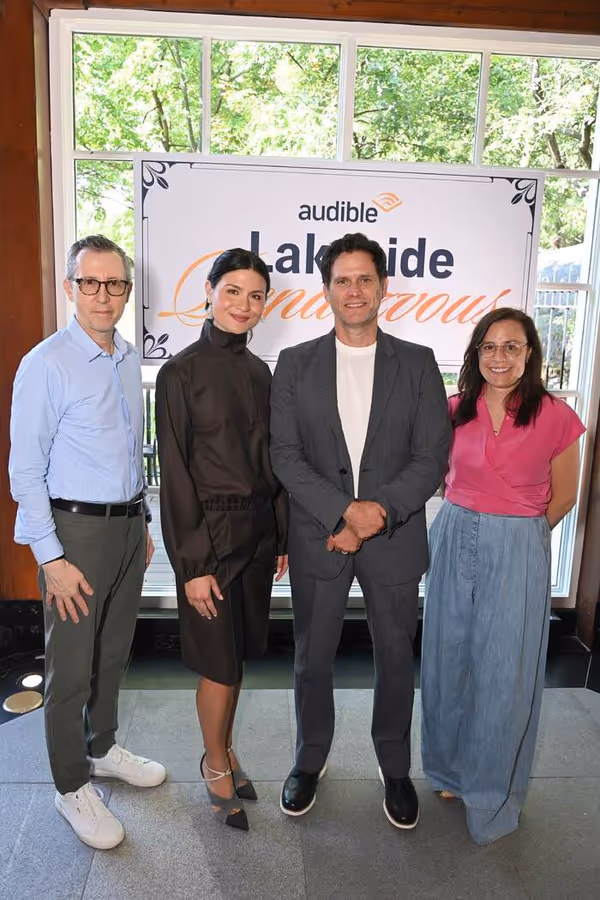 NEW YORK, NEW YORK - SEPTEMBER 19: (L-R) Bob Carrigan, CEO of Audible, Inc.; Phillipa Photo