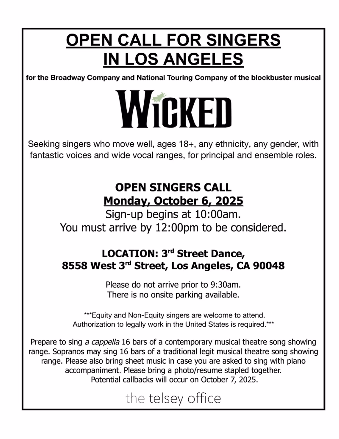 WICKED to Hold Open Call in LA for Broadway and National Touring Companies  Image