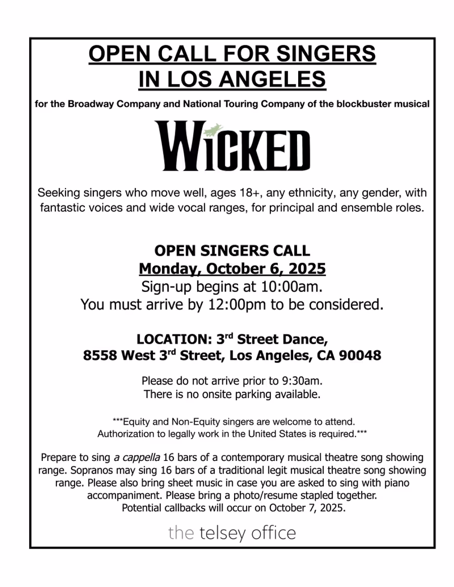 WICKED to Hold Open Call in LA for Broadway and National Touring Companies Image