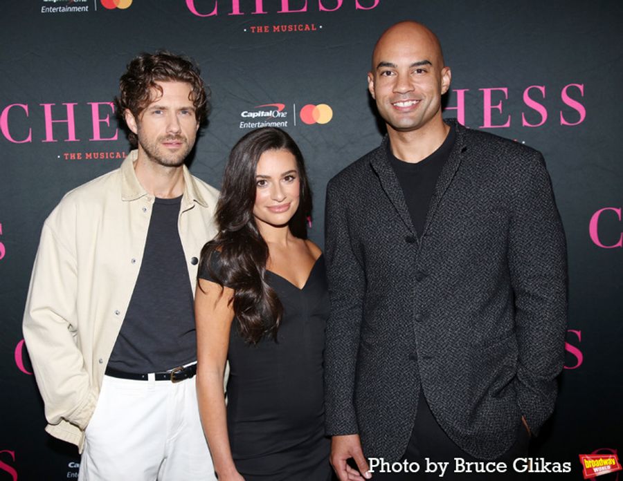 Photos: CHESS Stars Lea Michele, Aaron Tveit, and Nicholas Christopher Meet the Press Image