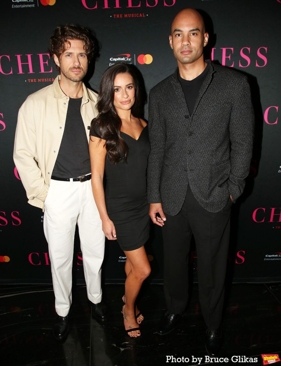 Photos: CHESS Stars Lea Michele, Aaron Tveit, and Nicholas Christopher Meet the Press Image