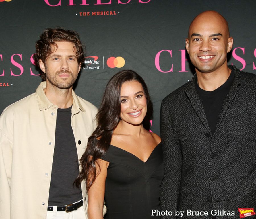 Photos: CHESS Stars Lea Michele, Aaron Tveit, and Nicholas Christopher Meet the Press Image