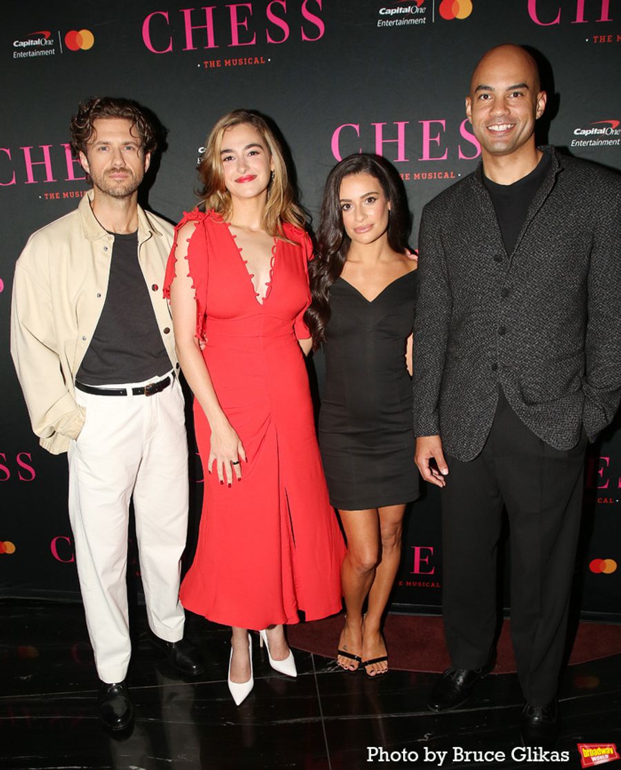 Photos: CHESS Stars Lea Michele, Aaron Tveit, and Nicholas Christopher Meet the Press Image