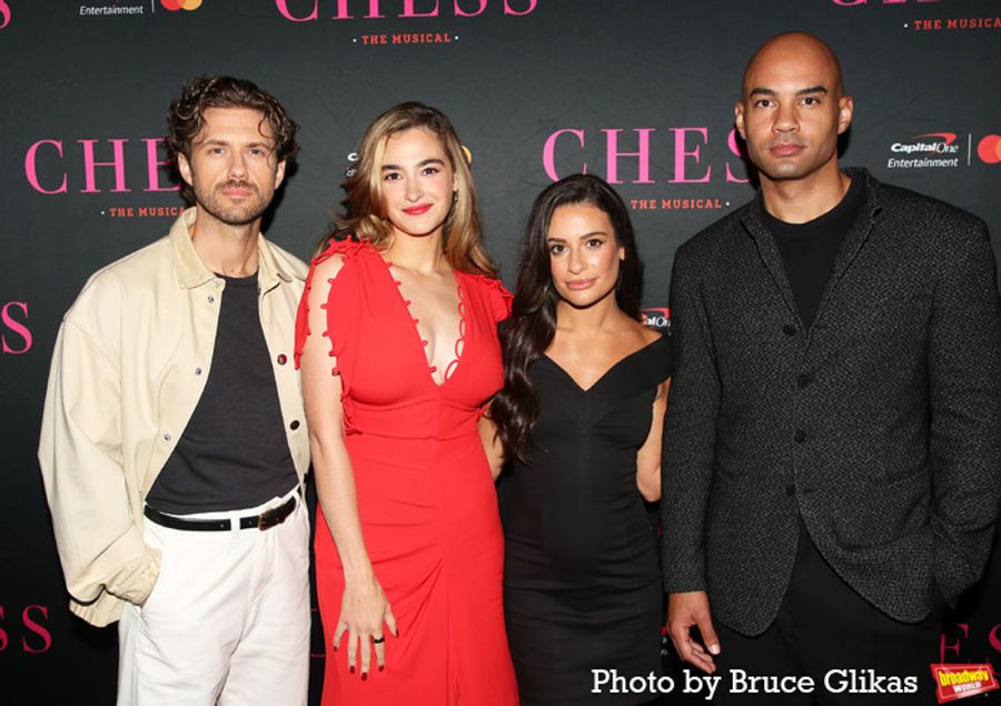 Photos: CHESS Stars Lea Michele, Aaron Tveit, and Nicholas Christopher Meet the Press Image