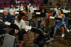 Arnie Burton, Alma Cuervo, Sally Murphy.
Back Row: (l-r) Zachary Freier-Harrison, Samantha Gershman,
Savannah Lee Birdsong, Hailey Thomas @ BroadwayWorld Arnie Burton, Alma Cuervo, Sally Murphy.
Back Row: (l-r) Zachary Freier-Harrison, Sam Photo