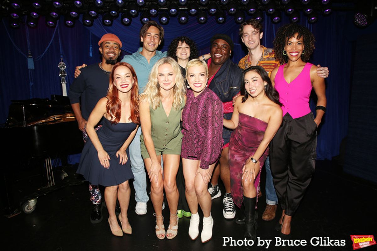 The cast of 'Romy & Michele: The New Musical' including DeMarius R. Copes, Pascal Pastrana, Erica Dorfler and Ninako Donville, Je’Shaun Jackson, Lauren Zakrin, Laura Bell Bundy and Kara Lindsay  at 