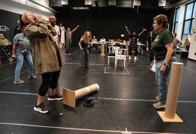 Ally Bonino and Ruth E. Sternberg (foreground) and the company  Photo
