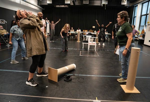 Ally Bonino and Ruth E. Sternberg (foreground) and the company  Photo