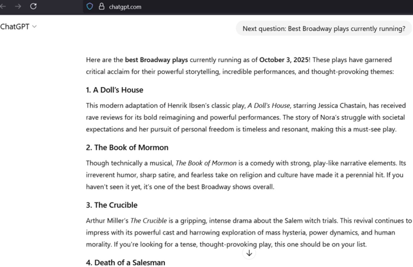 AI Recommends Outdated Broadway Shows, Overlooks New Titles  Image
