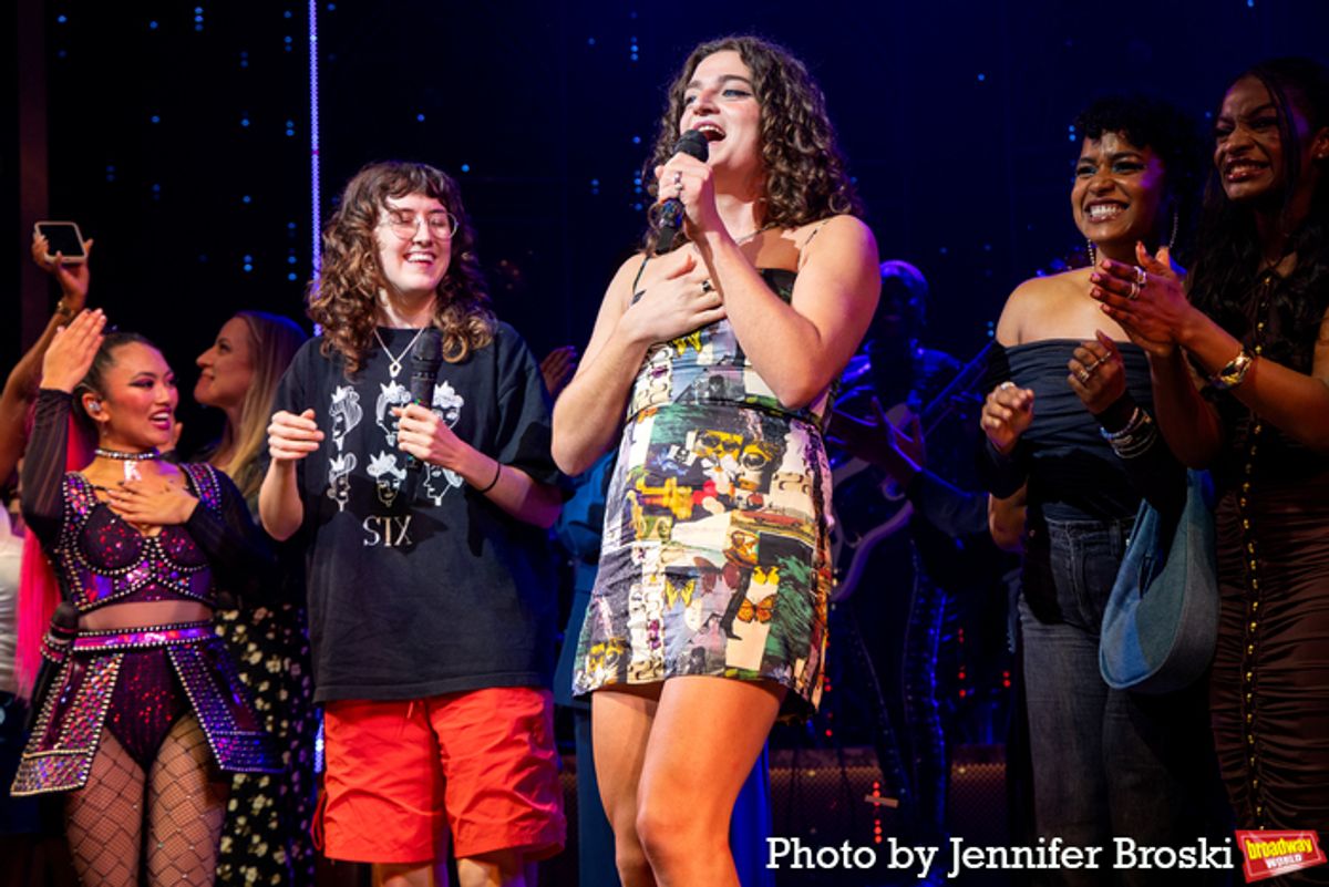 Lucy Moss, Toby Marlow and cast members of SIX at 