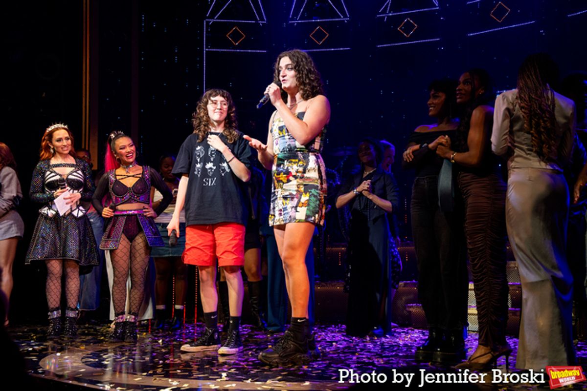 Lucy Moss, Toby Marlow and cast members of SIX at 