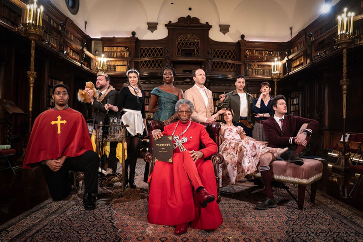 André De Shields. (L-R) Marcus Fitzpatrick, Todd
Buonopane, Amber Iman, Chris Hahn, Alexandra Socha, Tyler Hardwick, Hannah
Beck, Charlie Lubeck at 