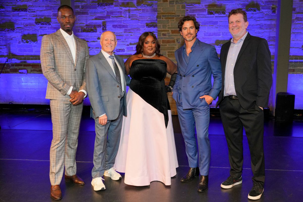 Tarell Alvin McCraney, Geffen Playhouse Artistic Director, and Frank Marshall, Danielle Pinnock, Matt Bomer and Gil Cates, Jr., Playhouse Executive Director and CEO at 