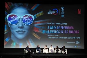LOS ANGELES, CALIFORNIA - OCTOBER 30: (L-R) Taylor Hackford, Richard Linklater, Zoey Deutch, Guillaume Marbeck, Aubry Dullin and Michèle Pétin speak onstage durithe French American Film Festival Screening of Netflix's "Nouvelle Vague" at DGA Theater Complex on October 30, 2025 in Los Angeles, California. (Photo by Presley Ann/Getty Images for Netflix) @ BroadwayWorld LOS ANGELES, CALIFORNIA - OCTOBER 30: (L-R) Taylor Hackford, Richard Linklater, Zoey Photo