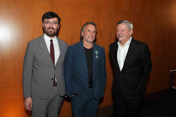 LOS ANGELES, CALIFORNIA - OCTOBER 30: (L-R) Gaetan Bruel, Richard Linklater and Ted S Photo