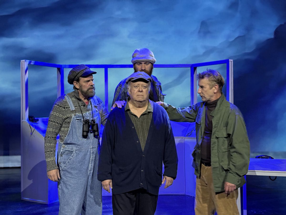 Captain McSorley (Tom Holliday) surrounded by his crew, Ransom Ray Cundy (Todd Covert), John Jack McCarthy (Rusty Wummel), and Eugene Red O''Brien (Sean Taylor). at 