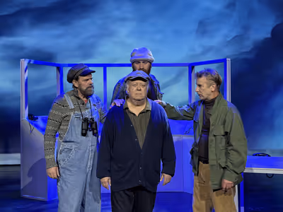 Captain McSorley (Tom Holliday) surrounded by his crew, Ransom Ray Cundy (Todd Covert Photo