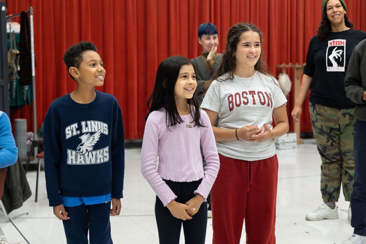 Carmelo Kelly, Ella Boparai, Viva Boresi. Background (L-R): Lucky Stiff, Bethany Thomas at 