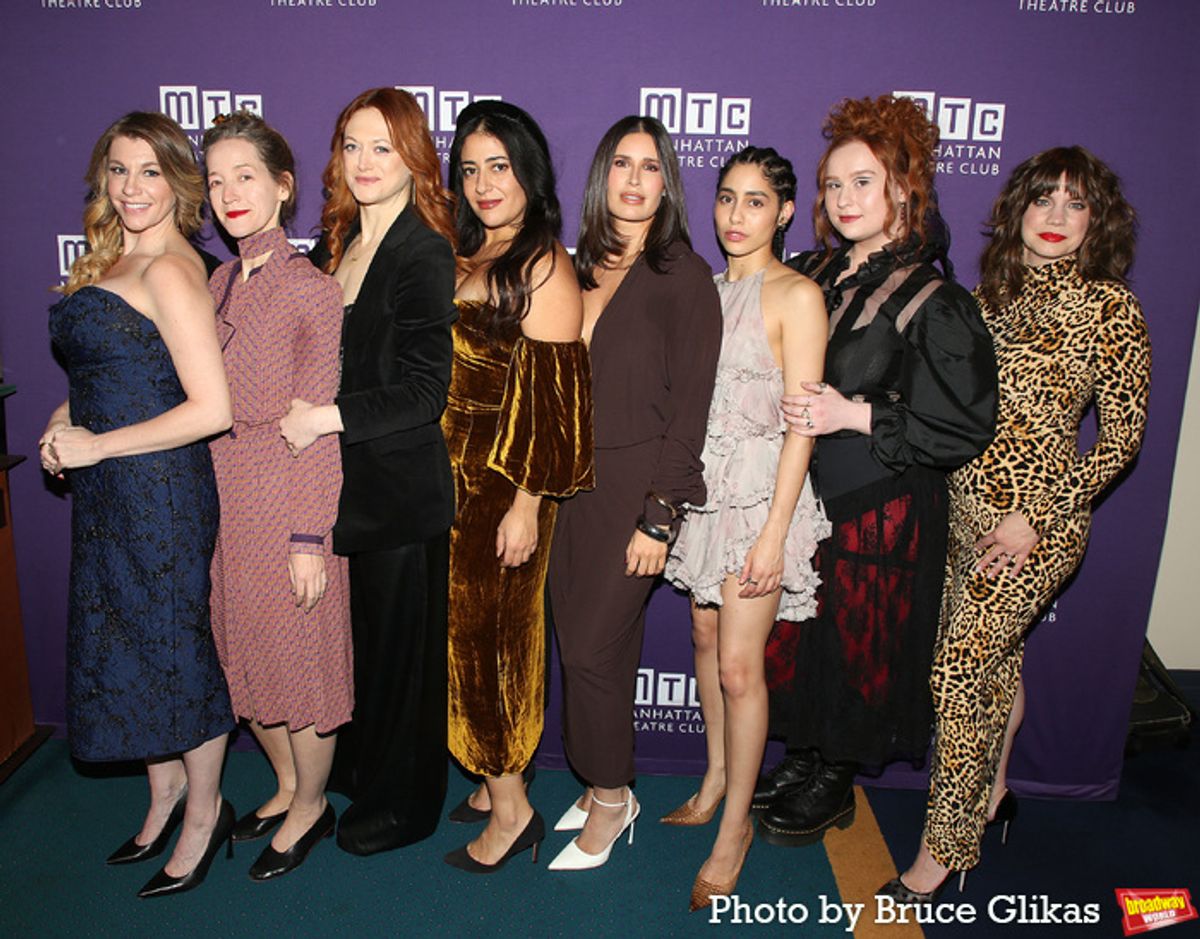 Andrea Syglowski, Brooke Bloom, Marin Ireland, Nadine Malouf, Playwright Martyna Majok, Nicole Villamil, Charlene Cruz, Julia Lester and Anna Chlumsky at 