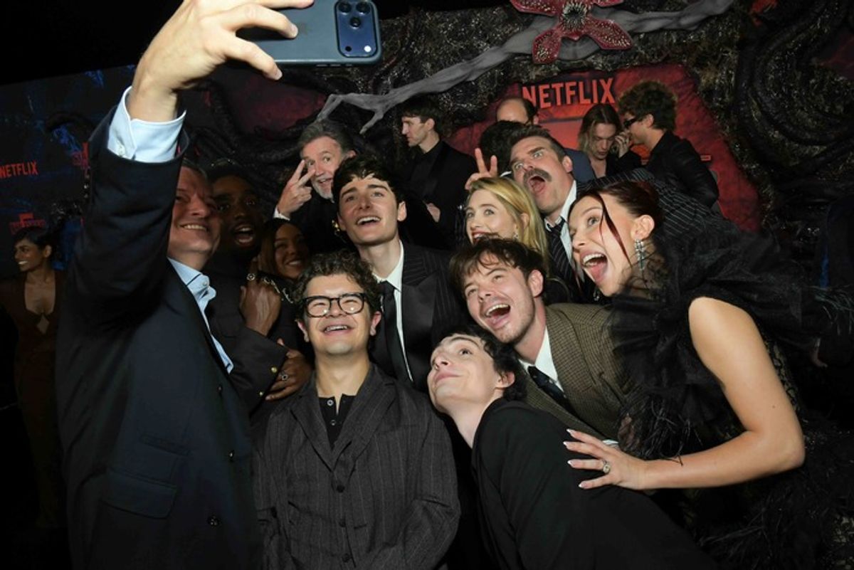  Linnea Berthelse, Ted Sarandos, Co-CEO and Chief Content Officer, Netflix, Caleb McLaughlin, Priah Ferguson, Joe Chrest, Gaten Matarazzo, Noah Schnapp, Natalia Dyer, Charlie Heaton, Finn Wolfhard, David Harbour, Alex Breaux, Millie Bobby Brown, Jamie Campbell Bower, Joe Keery, and Jake Connelly  at 