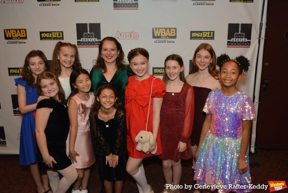 Kelly Mastrangelo and Bobbie Celine Doherty Child Guardians join with with the young cast of Annie that included Charlotte Van Ledtje, Luciana Marie Scheinberg, Madelyn Justice, Lena Ballard Gross, Nina Cannistraci, Seraphina Diane Moger and Violet Winter Cilen at 
