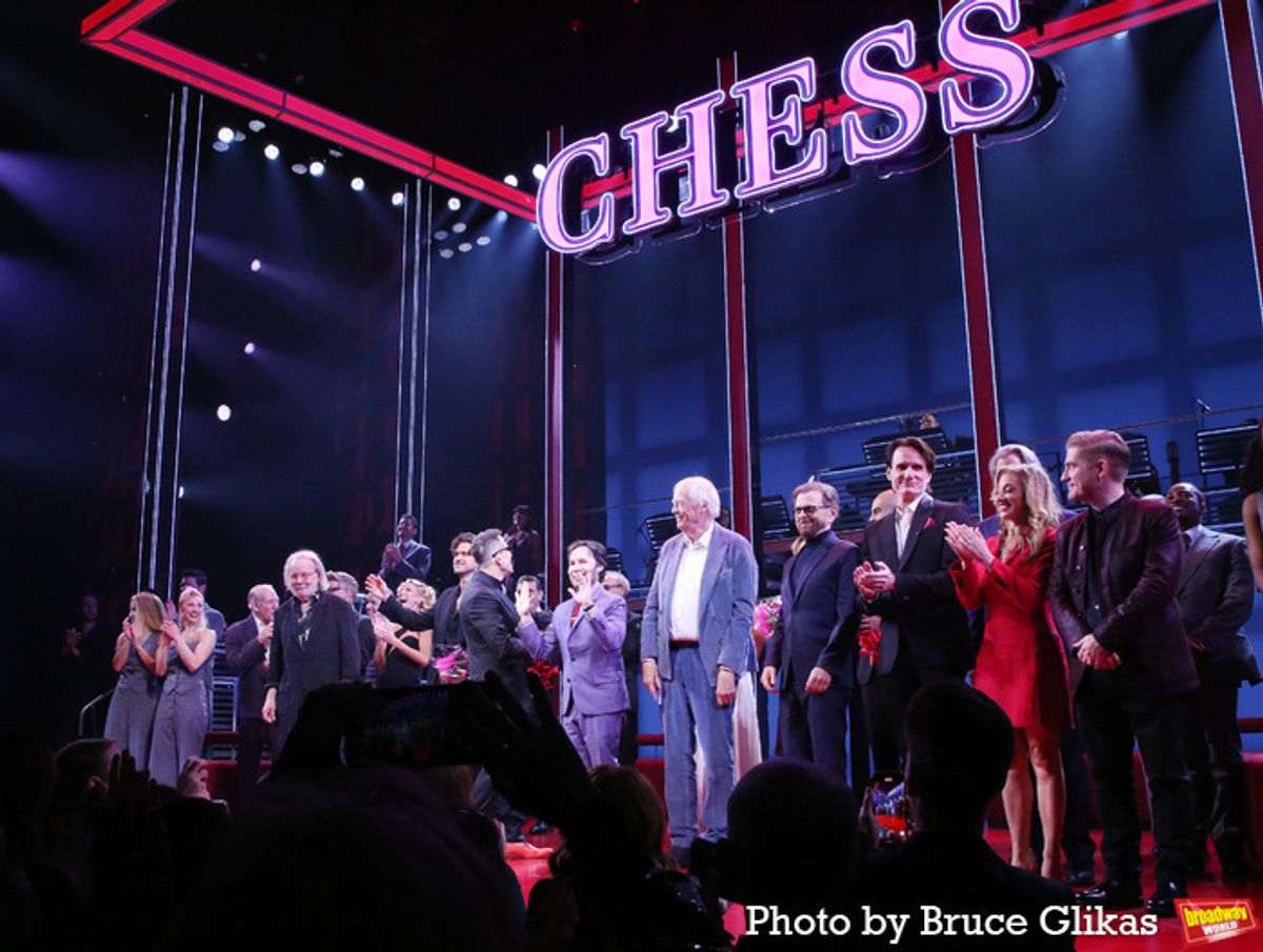 The 'Chess' creative team including Benny Andersson, Michael Mayer, Danny Strong, Tim Rice and Björn Ulvaeus at 