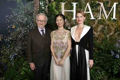 Producer Steven Spielberg, writer/director Chloé Zhao and Jessie Buckley Photo
