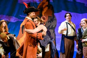 Erin Frances (as a pirate), Hasani Allen (as a pirate), Trevor Martin (as The Pirate King), Brandon Walters (as Frederic), Liam Gerard (as a pirate), Emilie Gubler, Sadie Koopman @ BroadwayWorld Erin Frances (as a pirate), Hasani Allen (as a pirate), Trevor Martin (as The Pirate Photo