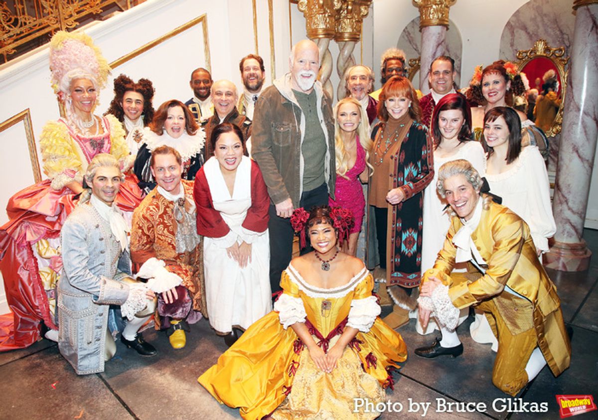 Reba McEntire & Rex Linn pose with The Cast of 'The Queen of Versailles' including Kristin Chenoweth, F. Murray Abraham, Melody Butiu, Stephen DeRosa, Greg Hildreth, Tatum Grace Hopkins, Isabel Keating, Michael McCorry Rose, Shea Renne, Pablo David Laucerica, Andrew Kober ×Cassondra James, KJ Hippensteel, Drew Elhamalawy, David Aron Damane, Yeman Brown and Ryah Nixon  at 