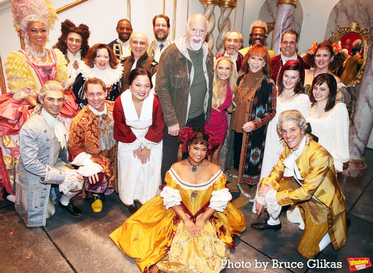 Reba McEntire & Rex Linn pose with The Cast of 'The Queen of Versailles' including Kristin Chenoweth, F. Murray Abraham, Melody Butiu, Stephen DeRosa, Greg Hildreth, Tatum Grace Hopkins, Isabel Keating, Michael McCorry Rose, Shea Renne, Pablo David Laucerica, Andrew Kober ×Cassondra James, KJ Hippensteel, Drew Elhamalawy, David Aron Damane, Yeman Brown and Ryah Nixon  at 