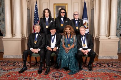 Paul Stanley, Gene Simmons, Peter Criss, Sylvester Stallone, George Strait, Gloria Ga Photo