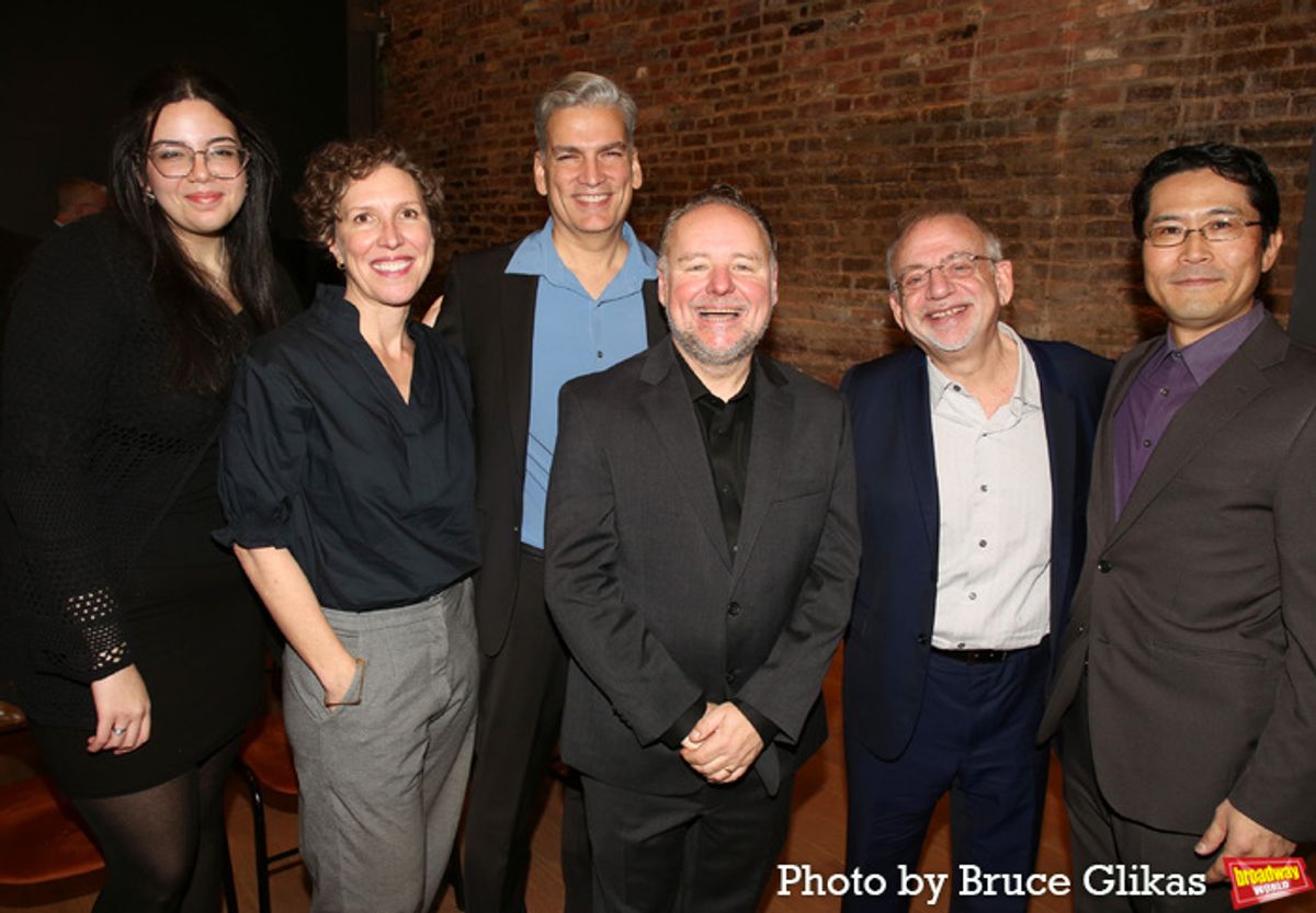 Stage Manager Gaby Garcia, Associate Director Adrienne Kapstein, Producer Lou Mirabal, David Nellist, Marc Shaiman and Sound Designer Hidenori Nakajo at 