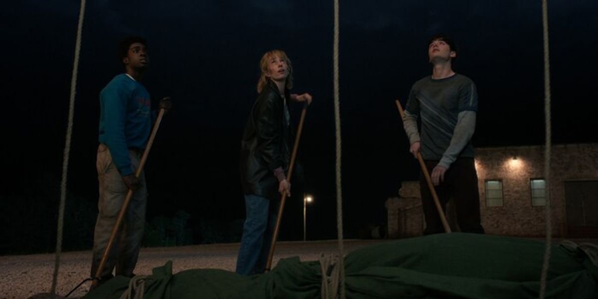 Caleb McLaughlin, Maya Hawke, and Noah Schnapp at 