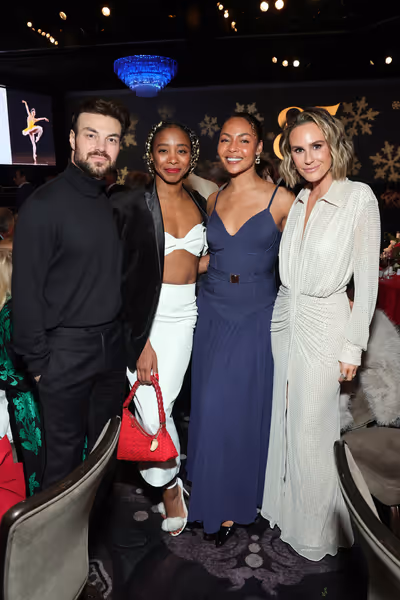 BEVERLY HILLS, CALIFORNIA - DECEMBER 15: (L-R) TJ Shaw, Tori Evans, Ashley Everett, a Photo