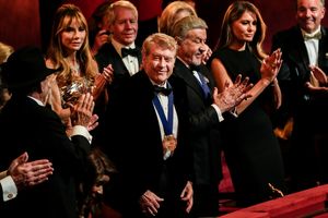 Michael Crawford and Sylvester Stallone with First Lady Melania Trump @ BroadwayWorld Michael Crawford and Sylvester Stallone with First Lady Melania Trump Photo