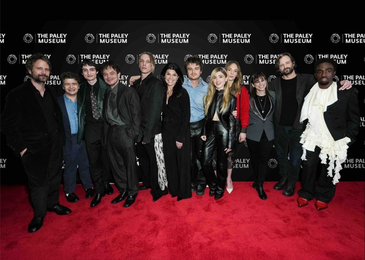 Ross Duffer, Gaten Matarazzo, Finn Wolfhard, Charlie Heaton, Jamie Campbell Bower, Maureen J. Reidy, Joe Keery, Natalia Dyer, Maya Hawke, Perri Nemiroff, Matt Duffer, Caleb McLaughlin at 