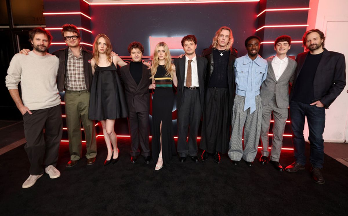 Ross Duffer, Joe Keery, Maya Hawke, Gaten Matarazzo, Natalia Dyer, Charlie Heaton, Jamie Campbell Bower, Caleb McLaughlin, Noah Schnapp and Matt Duffer  at 