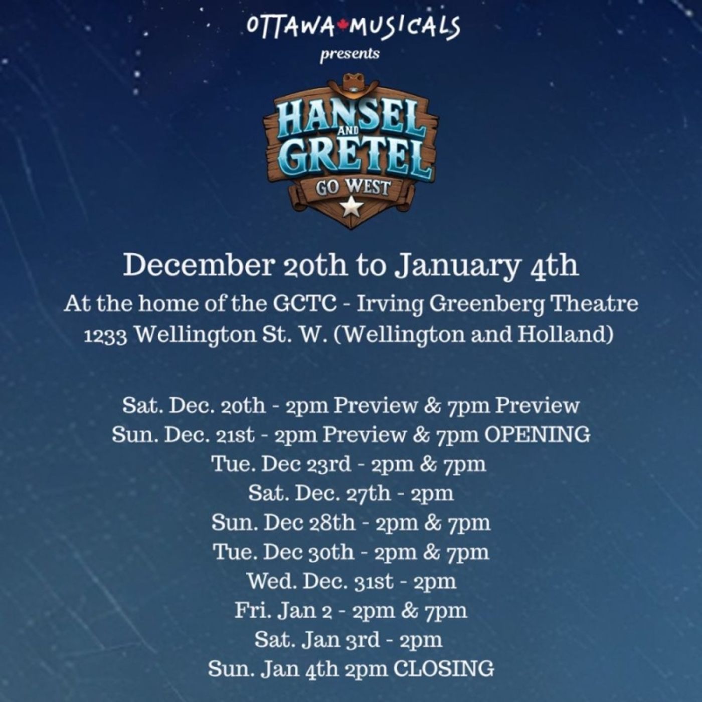 Hansel and Gretel Go West Performance Dates