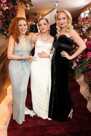 Natasha Lyonne, Amanda Seyfried and Mona Fastvold arrive at the 83RD ANNUAL GOLDEN GLOBES®, airing live from the Beverly Hilton in Beverly Hills, California on Sunday, January 11, 2026 at 8 PM ET/5 PM PT, on CBS and streaming on Paramount+. Photo: Stewart Cook/CBS ©2026 CBS Broadcasting, Inc. All Rights Reserved. @ BroadwayWorld Natasha Lyonne, Amanda Seyfried and Mona Fastvold arrive at the 83RD ANNUAL GOLDEN GL Photo