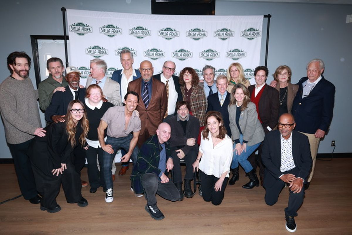 Tom Pelphrey, Ethan Hawke, Don Cheadle, Spencer Garrett, Rick Peters, Laurence Fishburne, Tim McNeil, Bonnie McNeil, Mark Ruffalo, John Jack Rodgers, Susan Traylor, Rob Morrow, Elsa Walsh, Christian Williams. Front row kneeling l to r: Kaley Cuoco, Charlotte Larsen, Michael John Benzaia, Ethan Silverman, Christopher Thornton, Amy Brenneman, Missy Yager (in front of Rob Morrow) and Kevin Merida.(Photo by Arnold Turner/Eclipse Content) *** Local Caption *** The Stella Adler Academy Of Acting - Los Angeles Presents All The President's Men at 