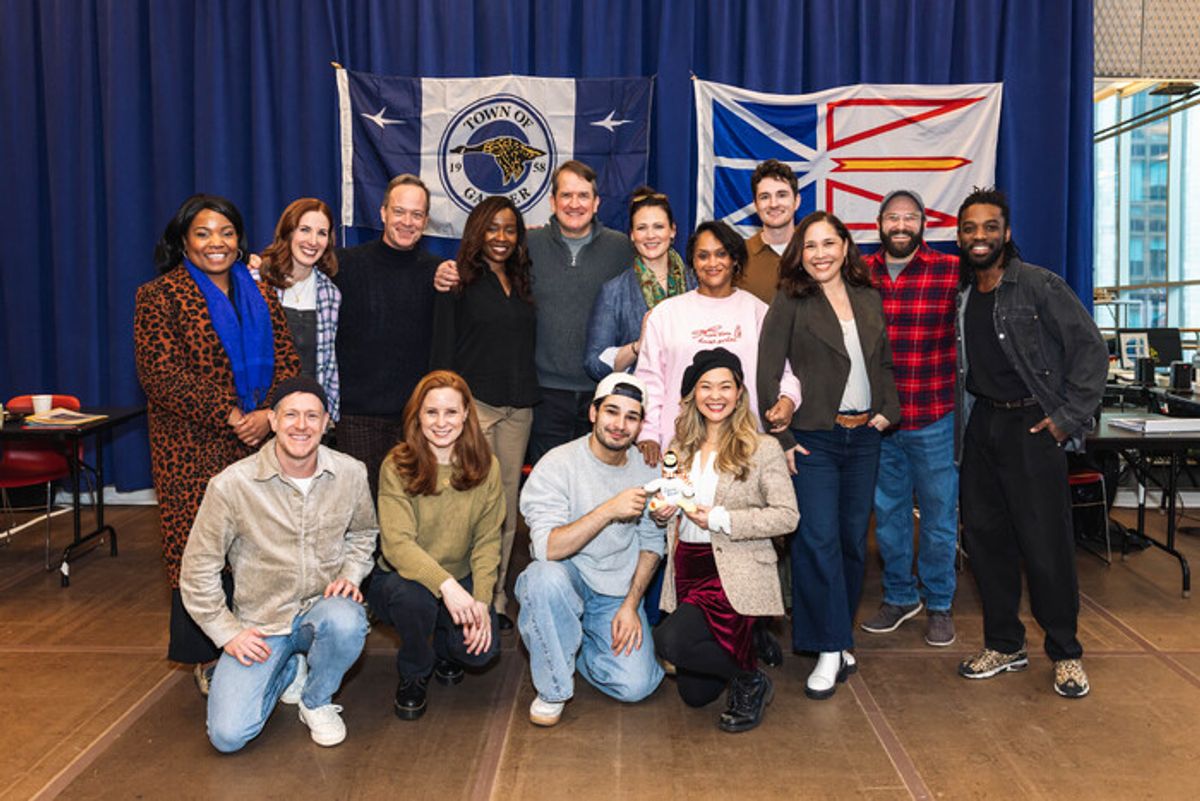The cast of Come From Away. Top row L-R: Brandi Knox, Molly Coyne, Kent M. Lewis, Jeannette Bayardelle, James Moye, Lisa Howard, Rema Webb, David Socolar, Andréa Burns, Nick Gaswirth, Jason Tyler Smith. Bottom row L-R: Matthew Whennell-Clark, Erica Spyres, John El-Jor, Lisa Helmi Johanson at 