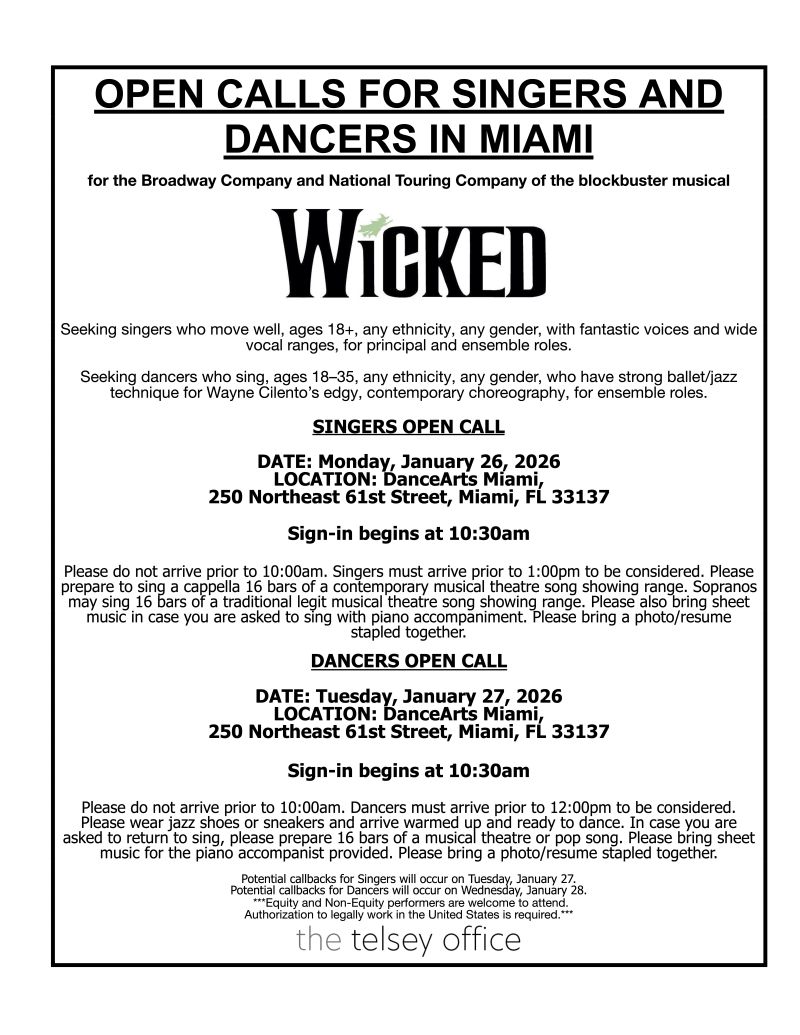 WICKED to Hold Open Calls in Miami for Broadway and National Touring Companies Image